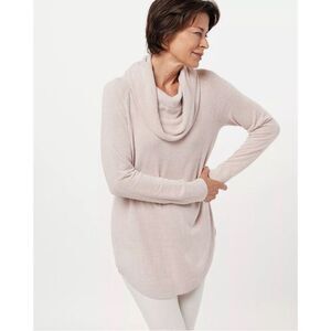 Barefoot Dreams CozyChic Ultra Lite Coastal Cowl Neck Tunic Sweater In Sand Dune